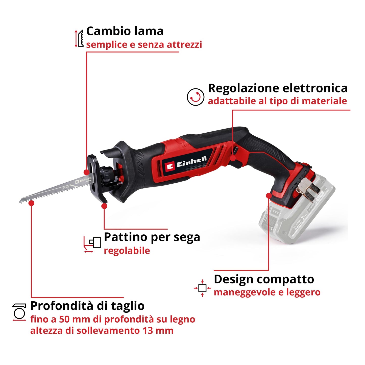 Einhell Scopa a batteria TE-AP 18/13 Li-Solo Power X-Change (18 V, altezza di taglio 13 mm, profondità di taglio 50 mm su legno, forma maneggevole, incl. accessori, batteria esclusa)