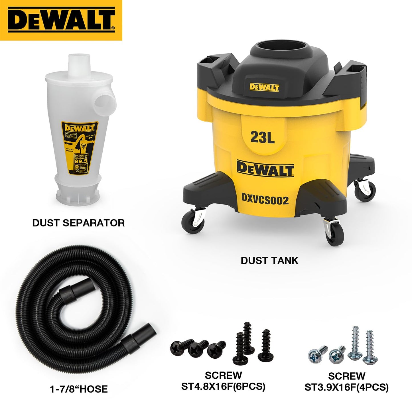 DEWALT DXVCS002 - Filtro per aspirapolvere a ciclone, con serbatoio antipolvere da 23 l