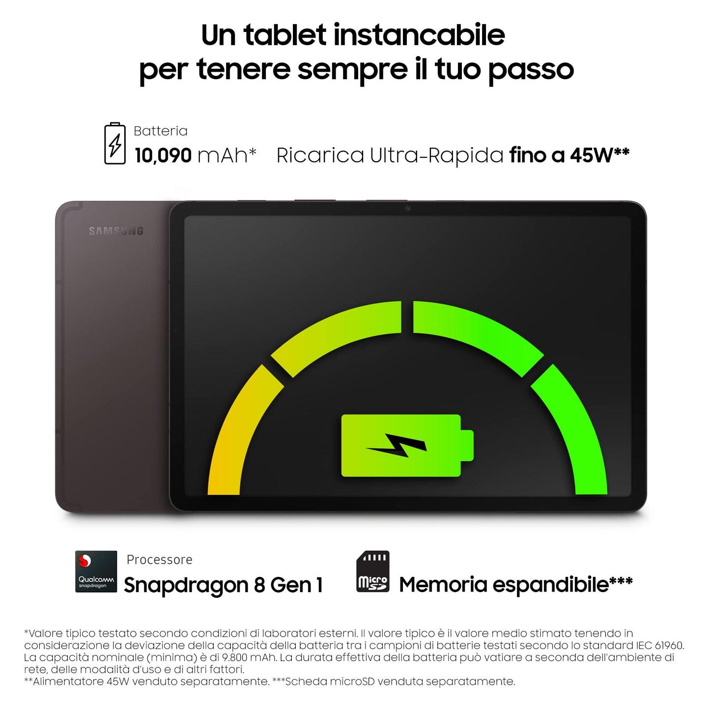 Samsung Galaxy Tab S8+ Tablet Android 12.4 Pollici Wi-Fi RAM 8 GB 256 GB Tablet Android 12 Graphite [Versione italiana] 2022