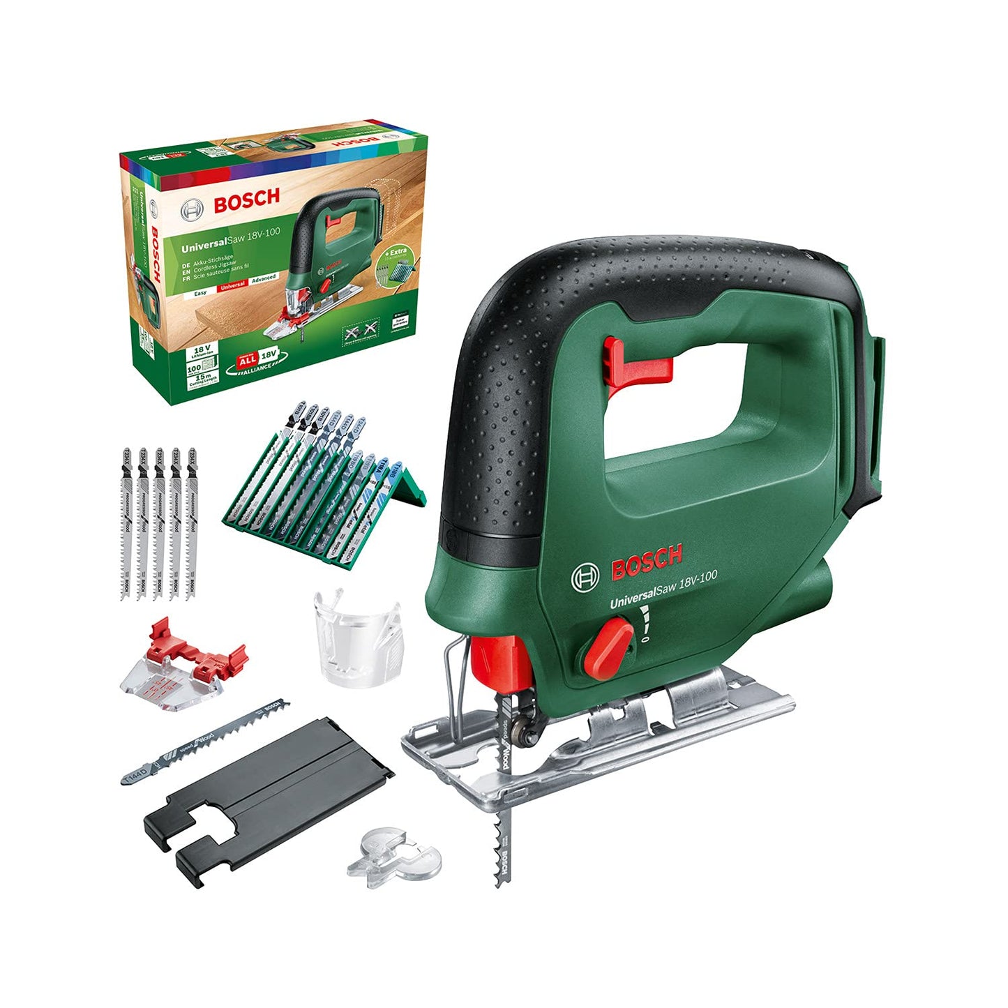 Bosch Home and Garden 0603011101 Bosch Seghetto Alternativo UniversalSaw 18V-100 (Senza Batteria, Sistema da 18 Volt, Incluso Set di 15 Lame, Confezione in Cartone) – Amazon Edition