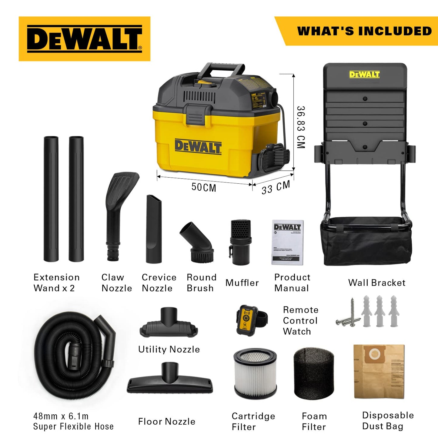 DeWalt 23 L Portatile Aspirapolvere per Solidi e Liquidi da per Garage, 1100 W, DXV23G