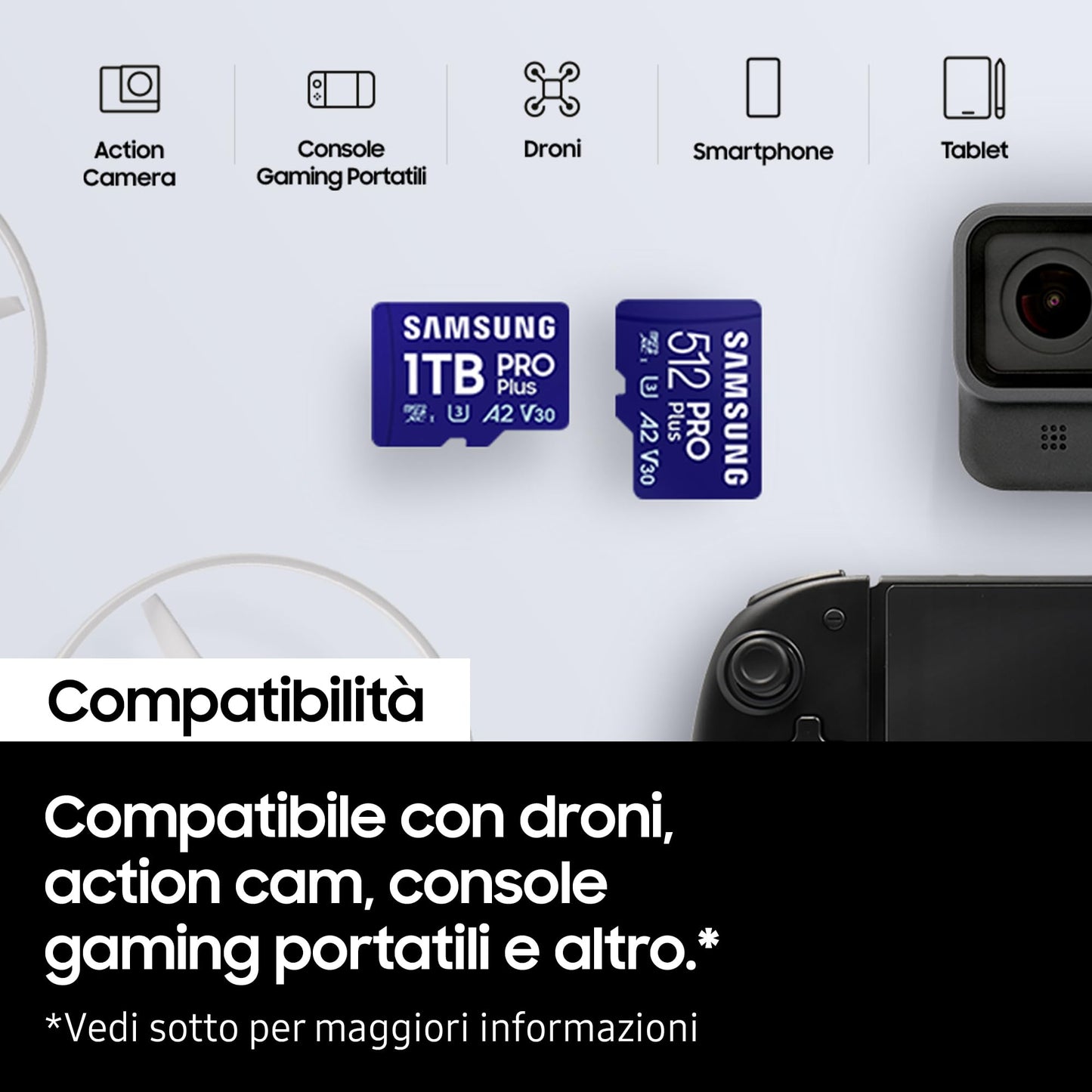 Samsung Memorie MB-MD1T0SA PRO Plus Scheda MicroSD per Mobile e Console Gaming da 1TB, UHS-I U3, Fino a 180 MB/s