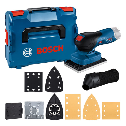 Bosch Professional 12V System Levigatrice orbitale a batt. GSS 12V-13 (comp. con sist. asp. della polvere Click & Clean Bosch, incl. 3 platorelli, 3 fogli abrasivi, sacco raccoglip., punz., in L-BOXX)