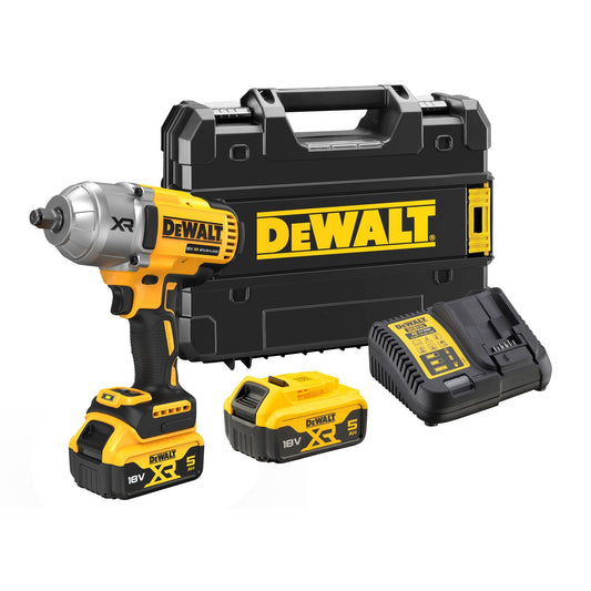 DEWALT DCF900P2T-QW - Avvitatore ad impulsi alta potenza 4 modalità 18V XR BRUSHLESS attacco 1/2” HOG RING. DOTAZIONE: 2 batterie XR Litio 5Ah, caricabatterie, gancio per cintura, valigetta TSTAK.