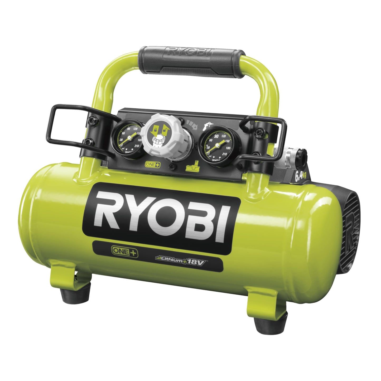 Ryobi R18AC-0 Compressore ad Aria 18V ONE+, Tanica 4L, Ideale per Gonfiare Pneumatici Auto e per l'Utilizzo di Chiodatrici e Graffatrici Pneumatiche, Senza Batteria