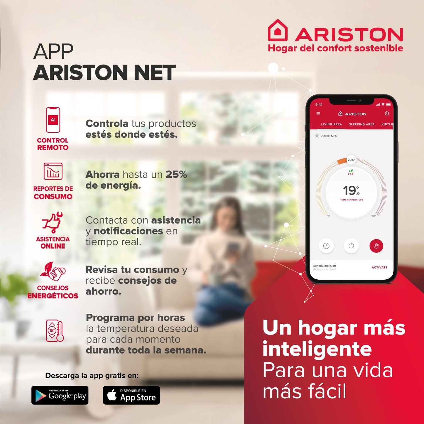 Ariston Velis Pro Wifi - Scaldabagno elettrico a basso consumo multiposizione, Thermos elettrico, 50 litri piatto, Wifi e funzione ECO-EVO 79,7 x 27,5 x 51,1 cm, installazione in Spagna