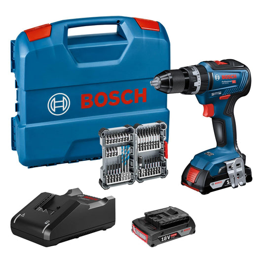 Bosch Professional Sistema 18V Trapano Avvitatore con Percussione GSB 18V-55 (incl. batteria 2x2,0 Ah + caricabatterie, 35 pz. Set di accessori Impact, in L-Case) - Amazon Exclusive Set