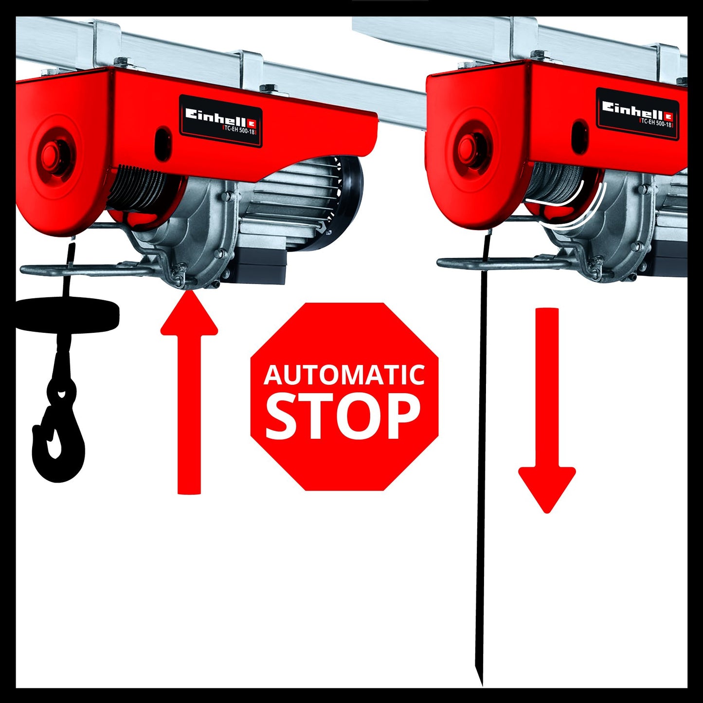 Einhell TC-EH 500-18 Argano elettrico (230 V, 50 Hz, 1000 W, portata senza rullo guida 250 kg, portata con rullo guida 500 kg, cavo 18 m)