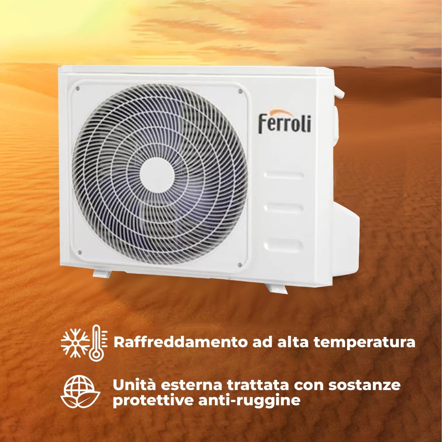 Condizionatore Monosplit Ferroli 9000 BTU AMBRA S Inverter con Unità Interna ed Esterna - Auto Pulizia e Telecomando con App - Pompa di Calore - R-32 Wi-Fi - Classe Energetica A++