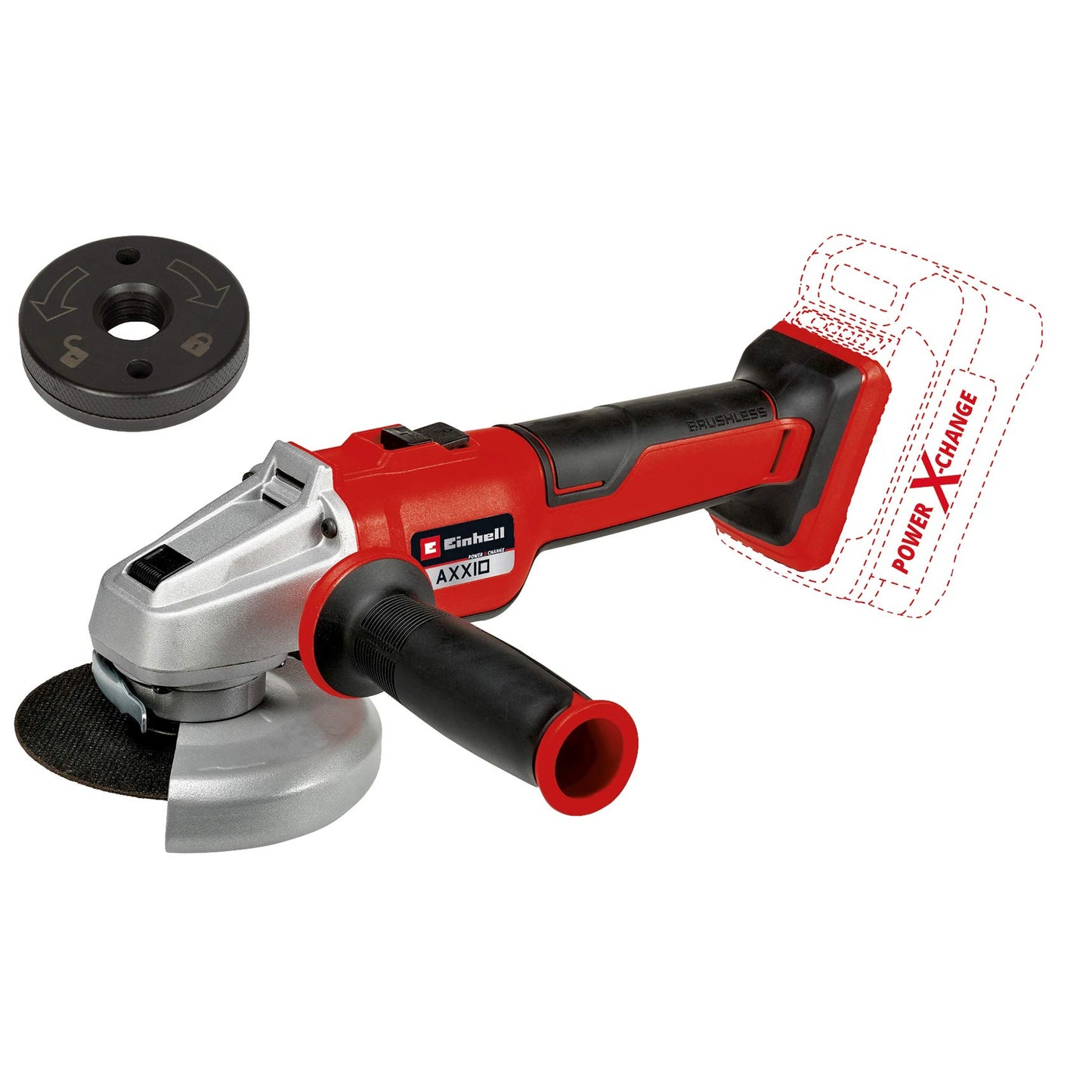 Einhell Smerigliatrice angolare a batteria AXXIO 18/125 Q Li-Solo Power X-Change (18 V, 125 mm diametro disco, 33 mm profondità taglio, Brushless, Quick-Fix-Nut, senza disco, senza batteria)