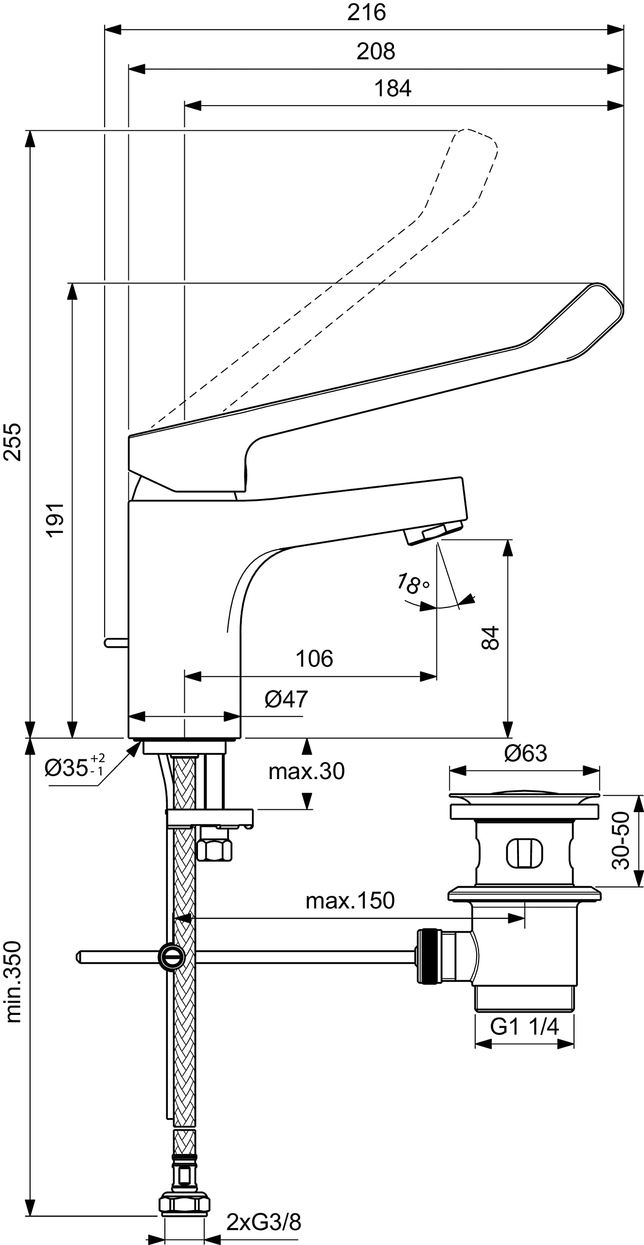 Ideal Standard - Cerabase, Miscelatore lavabo con asta di comando, Leva lunga, Cromato