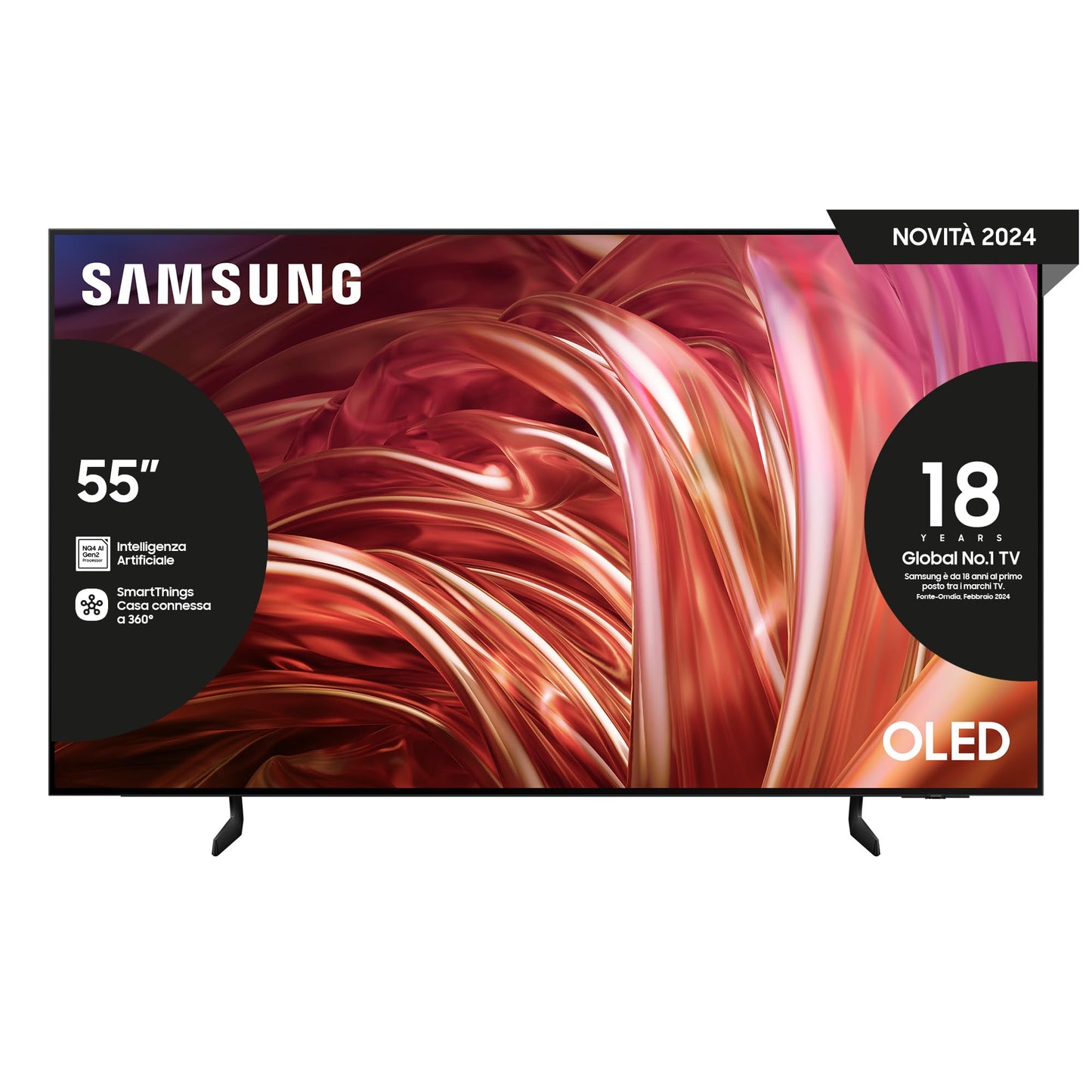 Samsung OLED TV 55" QE55S85DAEXZT, OLED HDR, Upscaling AI 4K, Processore NQ4 AI Gen2, Design Contour, DVBT-2, Q-Symphony & Dolby Atmos, Gaming Hub, Graphite Black, 2024