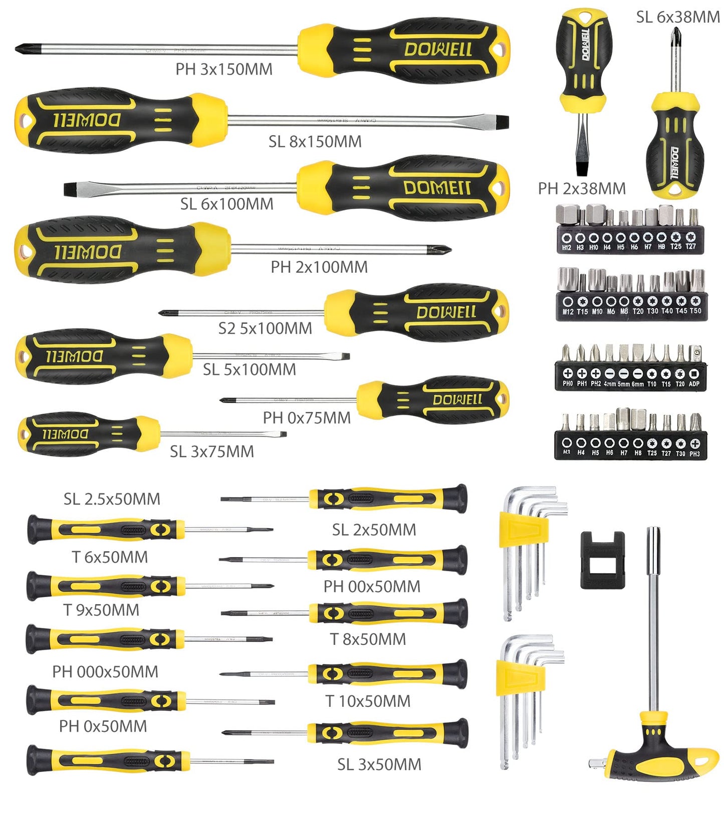 DOWELL Set di cacciaviti magnetici Slotted/Phillips/Torx 108-Piece Stubby Cacciavite Mini Precisione Cacciavite Bits Set di chiavi esagonali Magnetizer Tool Kit per Riparazione Craft