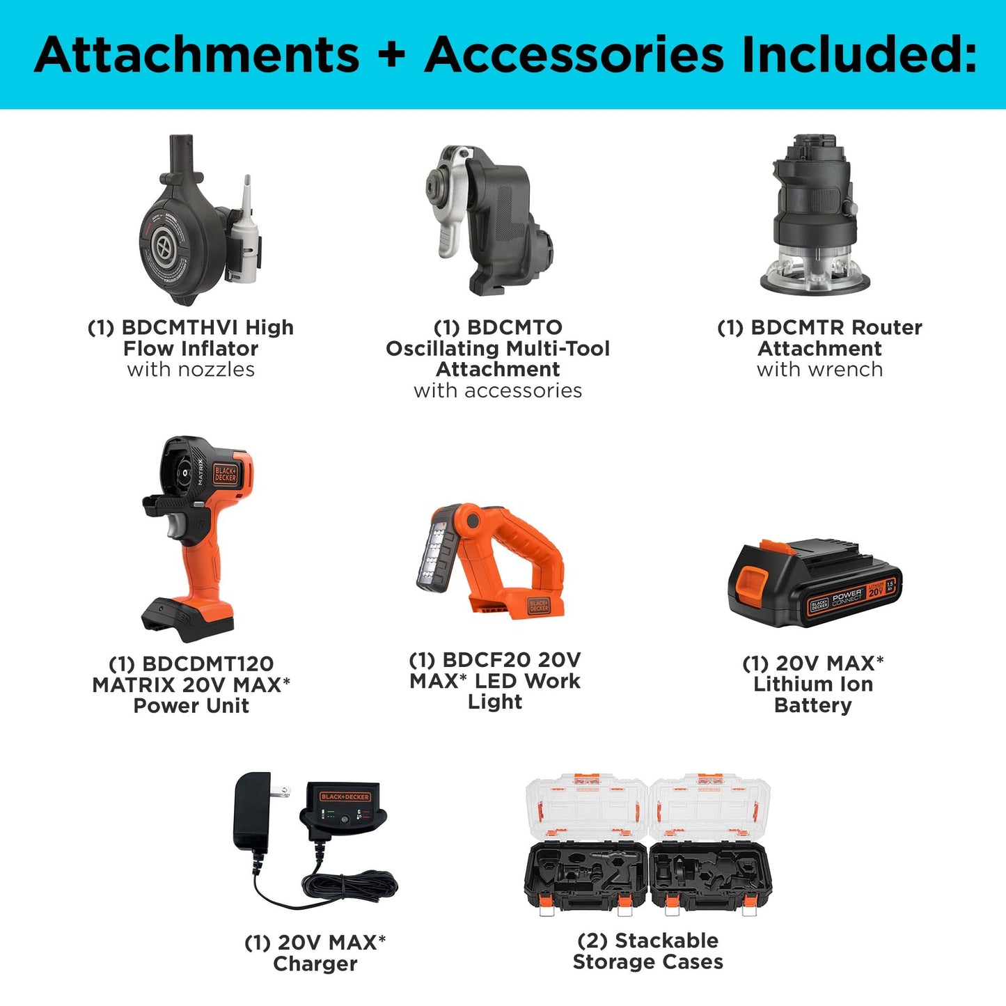 BLACK+DECKER MATRIX 20 V MAX Kit di utensili elettrici, include trapano wireless, 12 accessori e custodia di immagazzinaggio (BDCDMT1212KITC1)