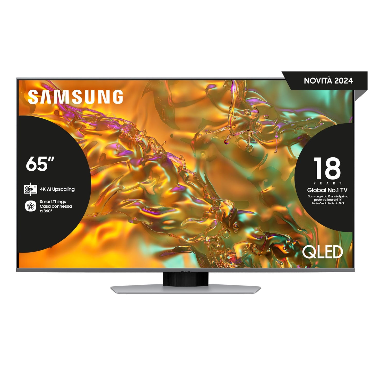 Samsung Smart TV 55" QE55Q80DAUXZT QLED 4K, Upscaling AI 4K, Processore NQ4 AI Gen2, Motion Xcelerator 120Hz, Quantum Matrix, Direct Full Array, DVBT-2, Q-Symphony & OTS Lite, Eclipse Silver, 2024