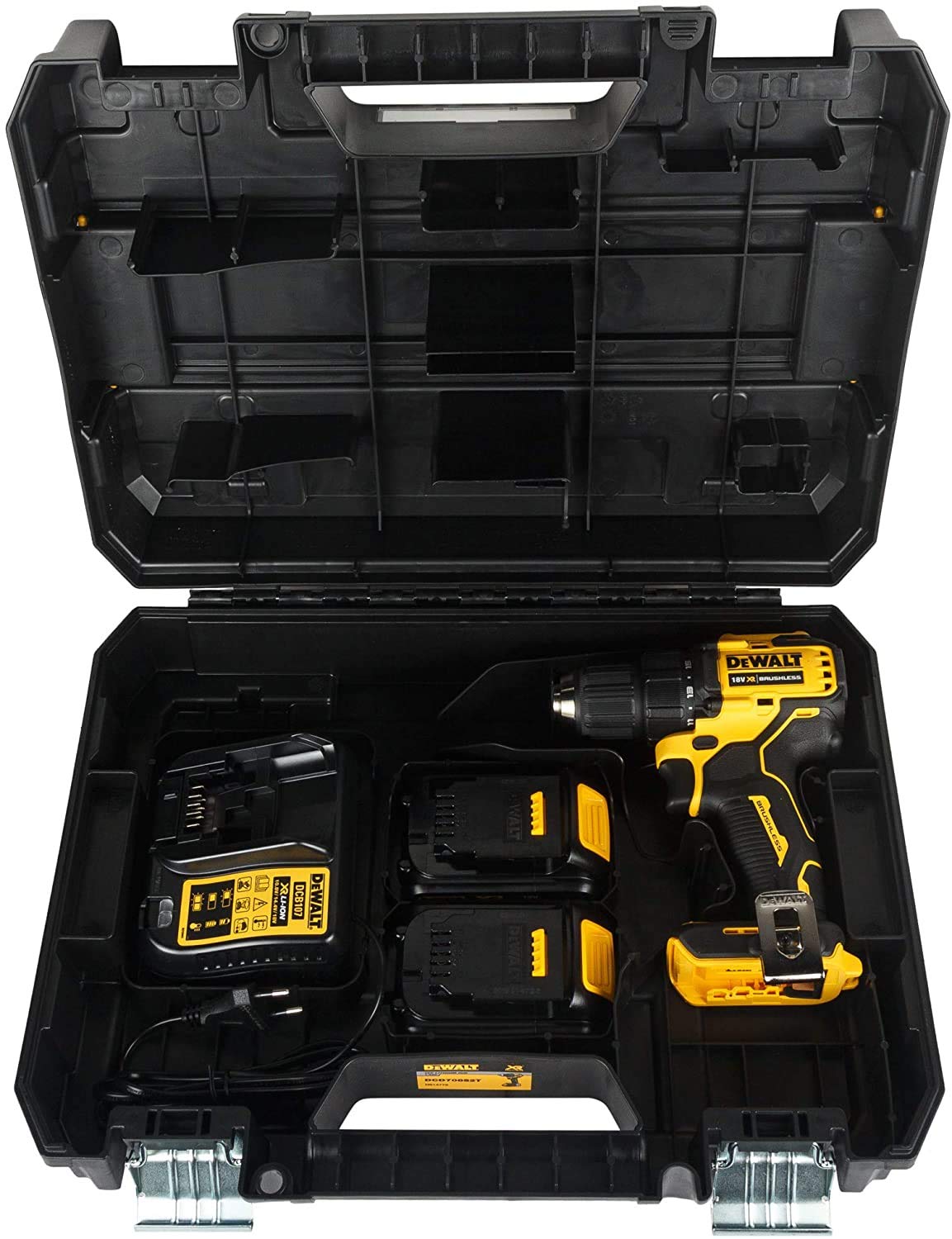 DEWALT DCD708S2T-QW - Trapano avvitatore senza spazzole XR 18V 13mm 65Nm con 2 batterie Li-Ion da 1,5Ah e valigetta TSTAK