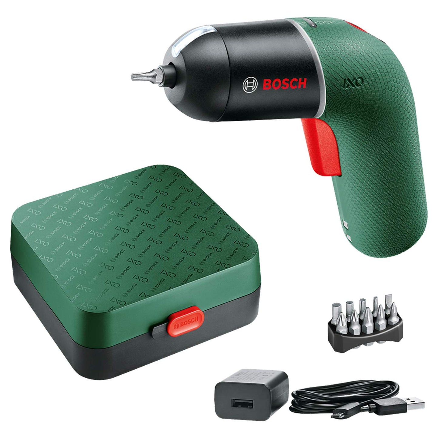 Bosch Avvitatore elettrico IXO, 6ª generazione, verde, CONTROLLO VELOCITÀ variabile, ricaricabile con cavo micro USB, con custodia