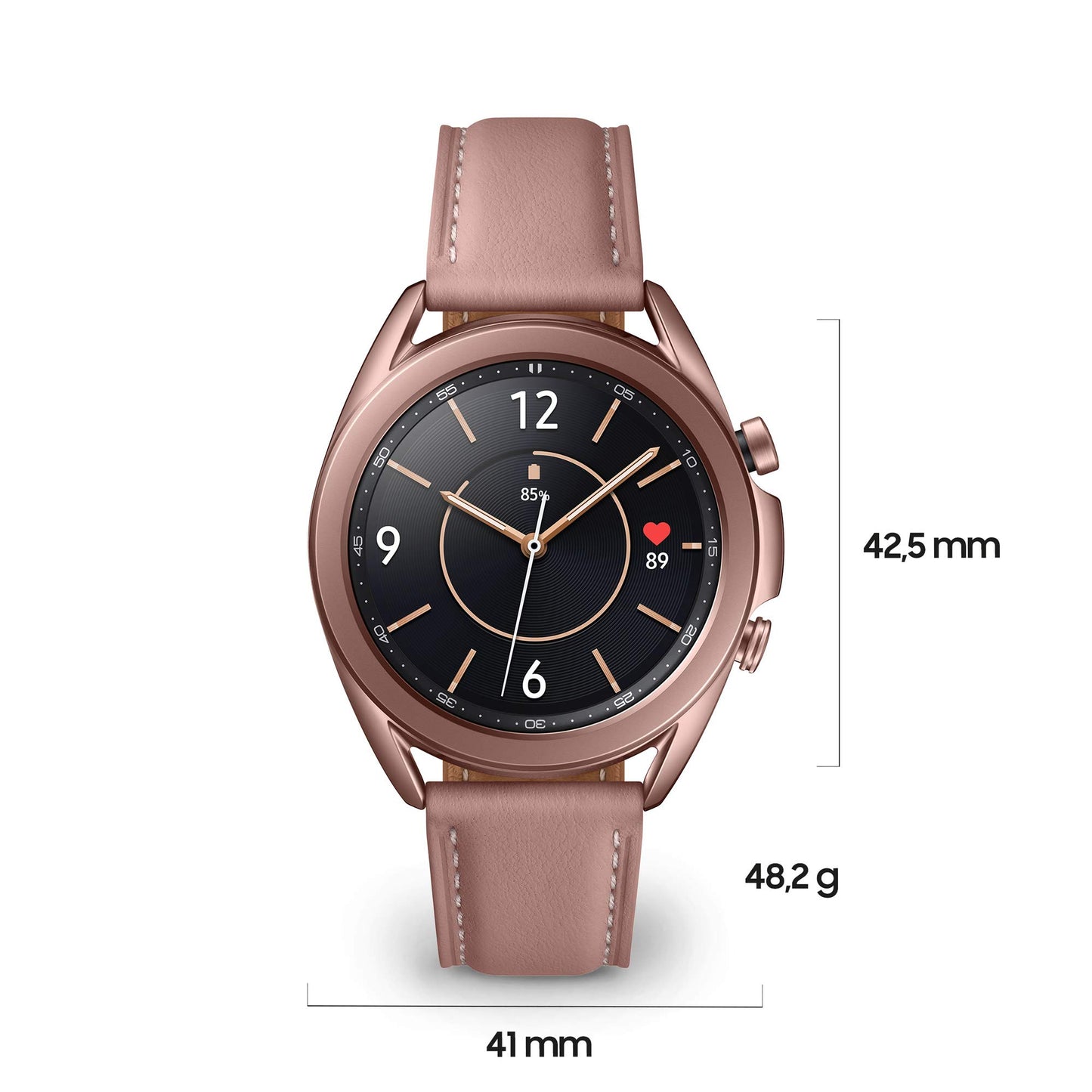 Samsung Galaxy Watch3 Smartwatch Bluetooth, cassa 41mm acciaio, cinturino pelle, Saturimetro, Rilevamento cadute, Monitoraggio sport, 48,2g, Batteria 247 mAh, IP68, Mystic Bronze [Versione Italiana]