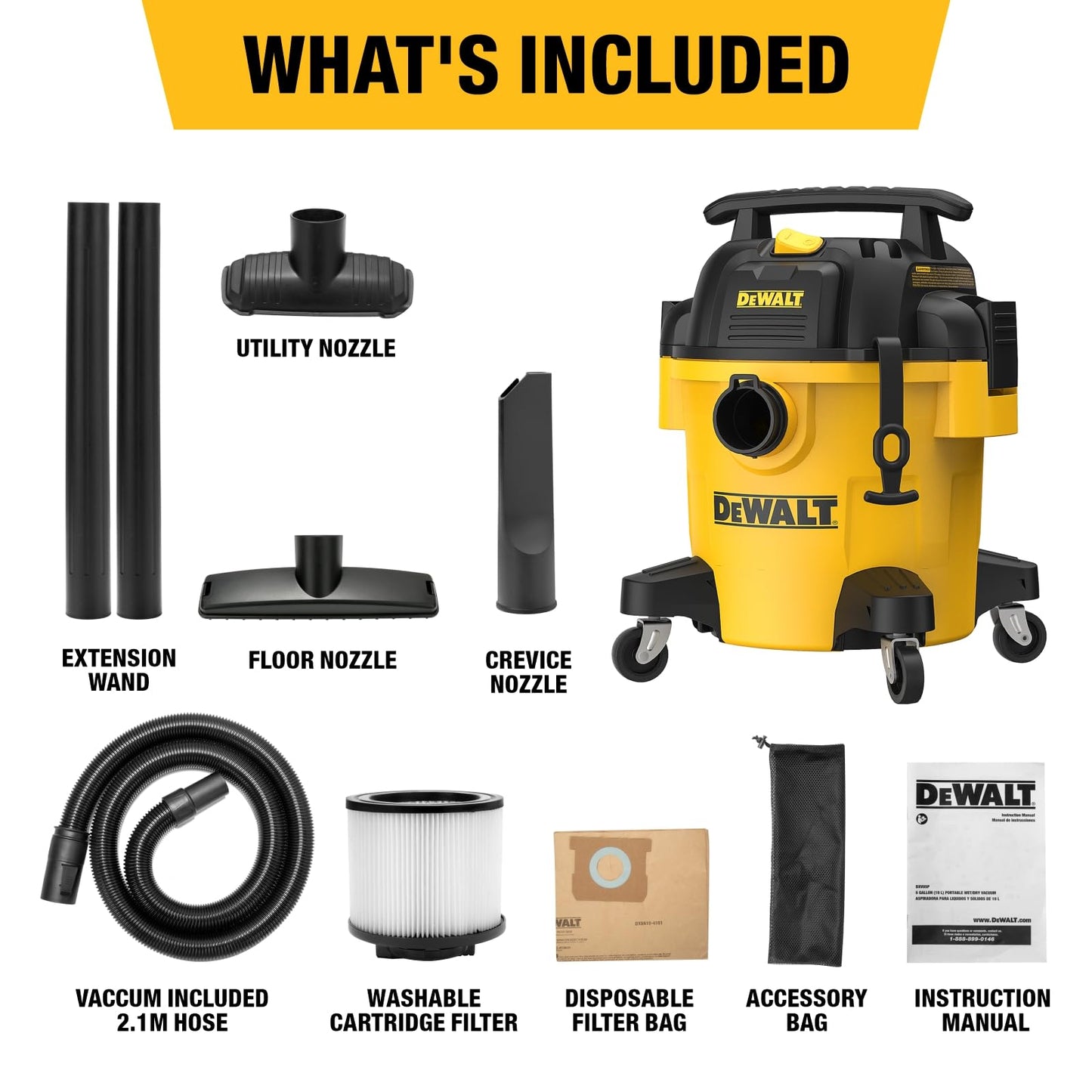 DEWALT 20L Wet/Dry Vac DXV20P, Aspiratore Bagnato/Asciutto da 20 l, Giallo/Nero