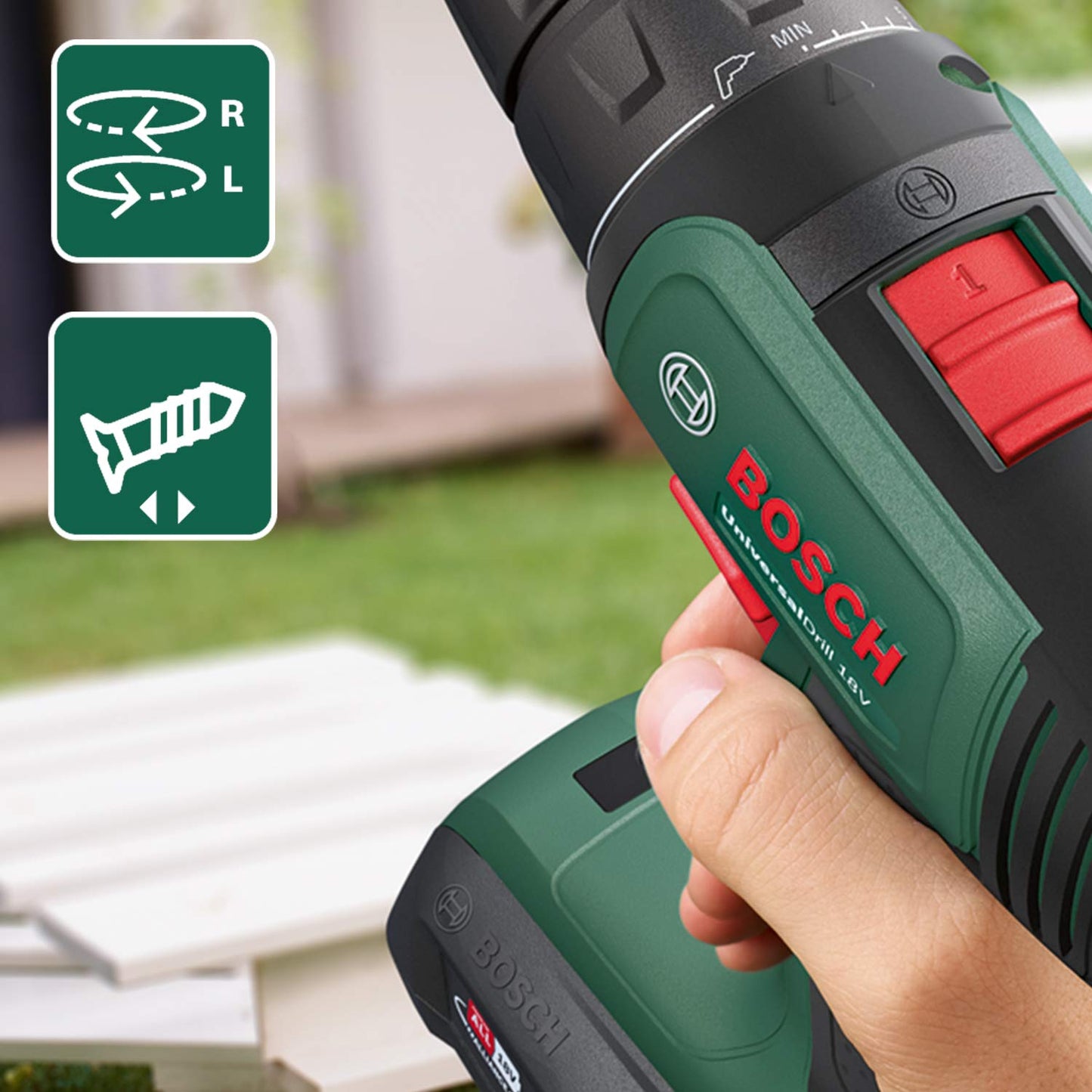 Bosch Home and Garden 06039D4002 Bosch Trapano a Batteria UniversalDrill (2 Batterie, In Valigetta), Verde-Nero, 38.1 x 28.9 x 10 cm, sistema da 18 Volt