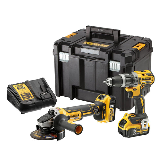 DEWALT KIT composto da DCD796 Trapano 2 vel+ DCG405 Smerigliatrice 125mm + 2 x XR 18V 5Ah, DCK2080P2T-QW