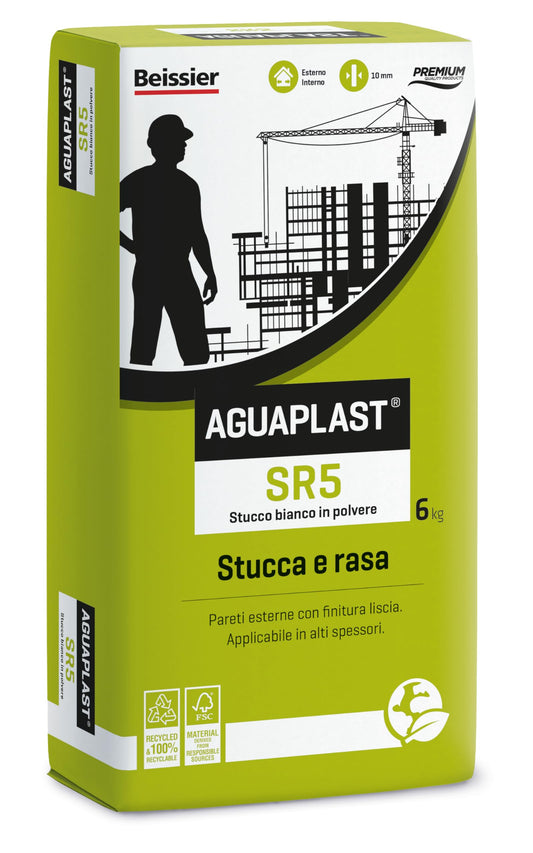 AGUAPLAST SR5 - Stucco per esterni/interni liscio bianco per riempimenti e rasature 6kg