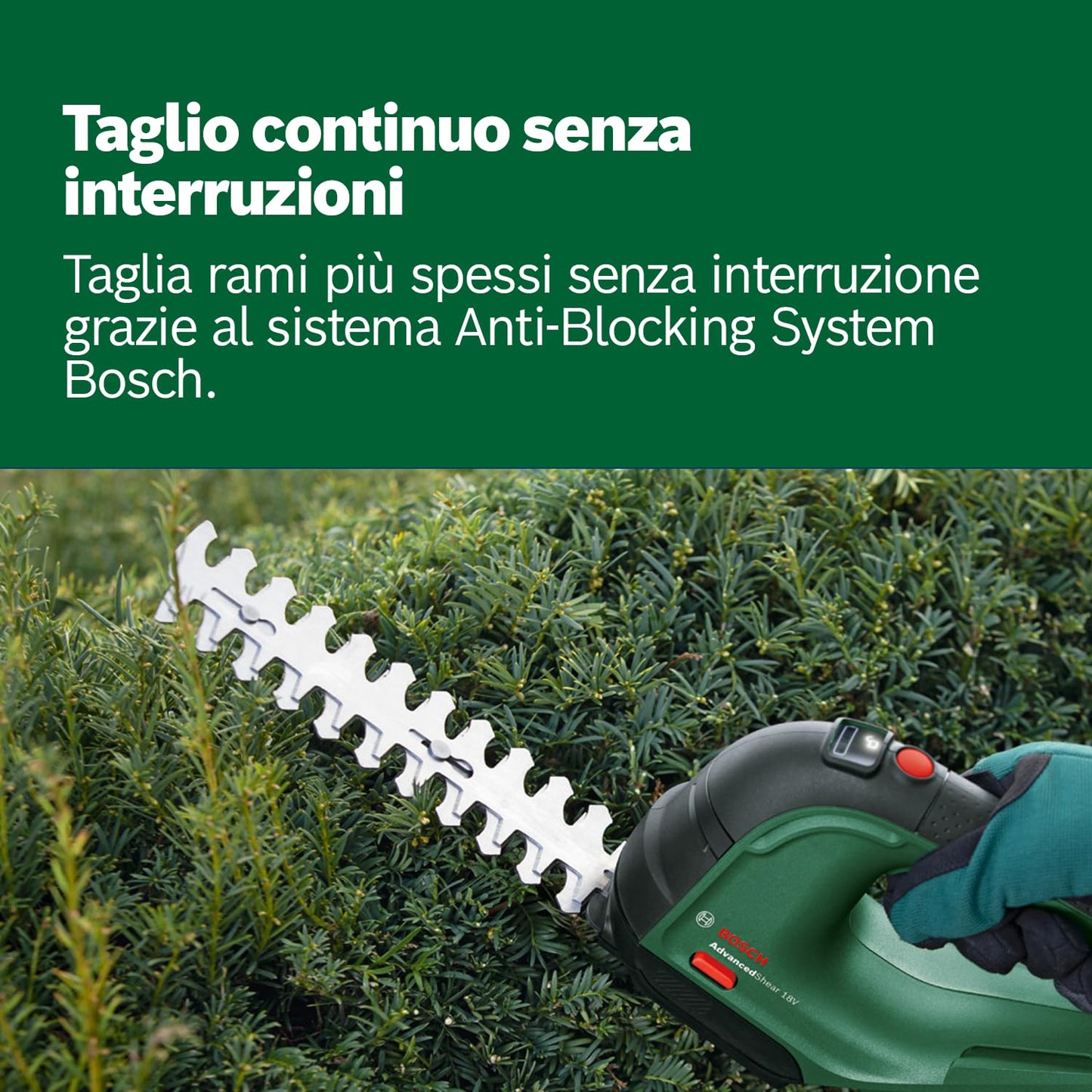 Bosch Home and Garden Cesoia per erba a batteria AdvancedShear 18V-10 (1 da 2,0 Ah, sistema 18 Volt, fino 85 m² di taglio, con lame rifilasiepi e erba, in confezione cartone)