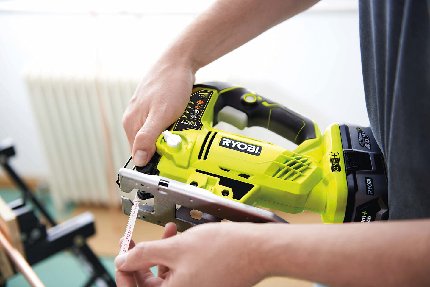 Ryobi R18JS-0 Seghetto Alternativo a Batteria 18V ONE+, Cambio Lama Senza Attrezzi, Movimento Regolabile in 4 Posizioni, Batteria Non Inclusa