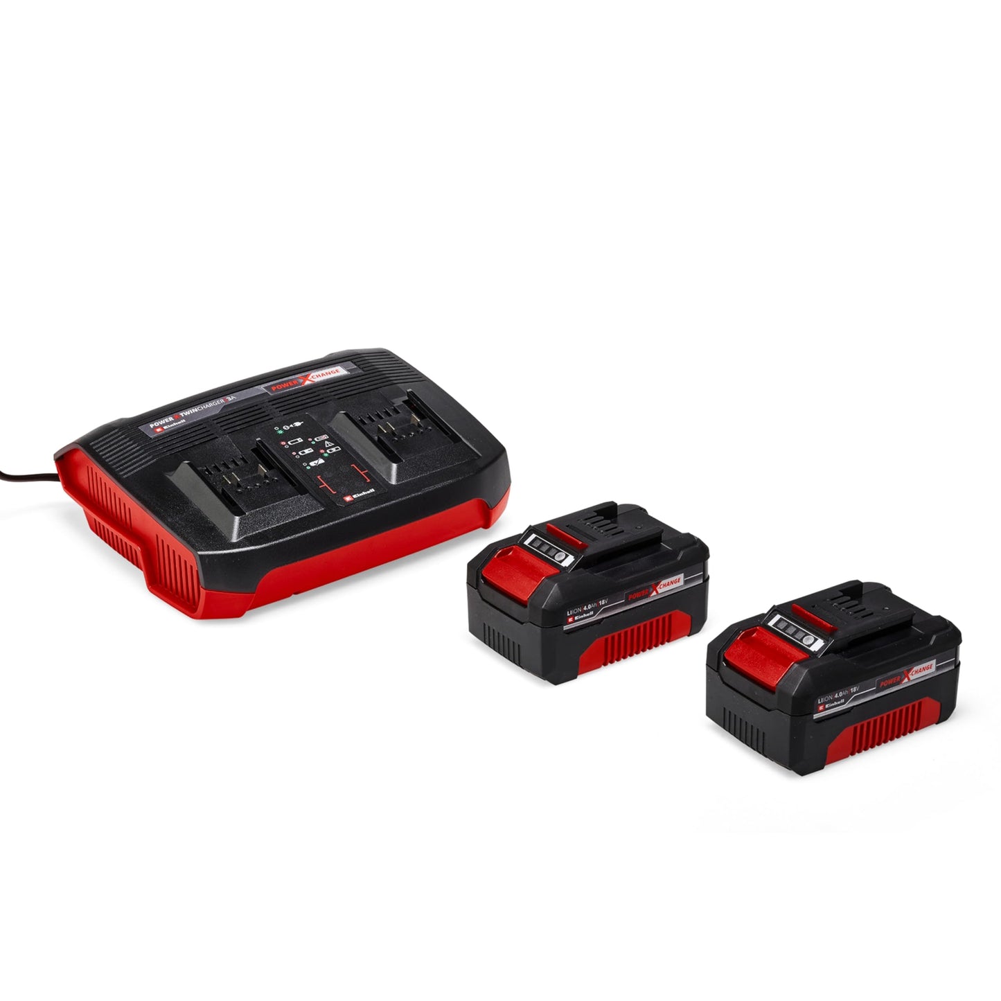 Originale Einhell Starter kit 2 batterie da 4,0 Ah e Twincharger Power X-Change (Li-Ion, 18 V, 75 minuti di ricarica, adatto a tutti i dispositivi Power X-Change)