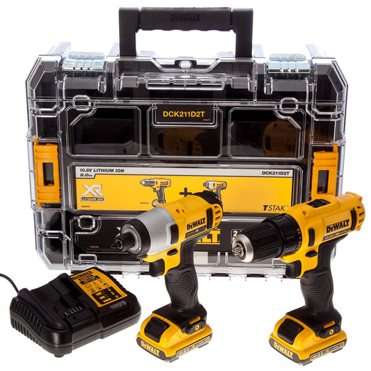 DeWalt DCK211D2T-QW - KIT = 10,8 V XR + trapano a batteria cacciavite Impatto Organizzatore TSTAK XR + V, multicolore, 3/8_pollice