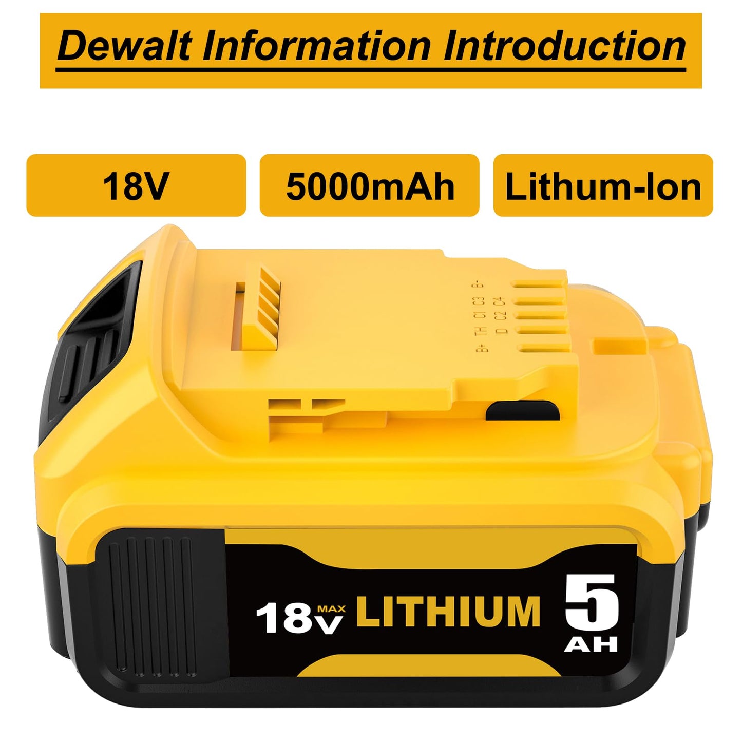 2 pezzi Topbatt 5000mAh Sostituzione per Dewalt batteria 18V per Dewalt batteria per Dewalt batteria 18V 5ah DCB184 DCB180 DCB181 DCB182 DCB200 DCB201 DCB204 con indicatore LED