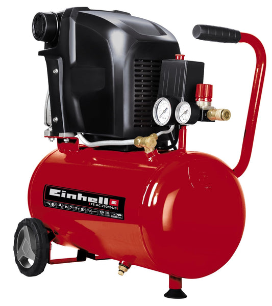 Einhell TE-AC 230/24/8 Compressore (220-240 V, 1500 W, serbatoio aria 24 l, pressione max 8 bar, portata aria max 132 l/min., cilindri 1, a olio, carrellato, inc. 2 manometri)