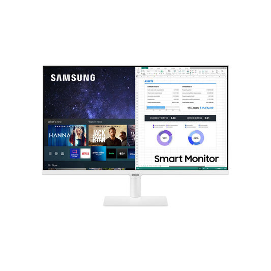 Samsung, Smart Monitor M5 S27AM500NR, Schermo 27'', 1920x1080 (Full HD), Piattaforma TV (Amazon Video, Netflix), Airplay, Mirroring, Office 365, Wireless Dex, Casse Integrate, WiFi, HDMI, Nero