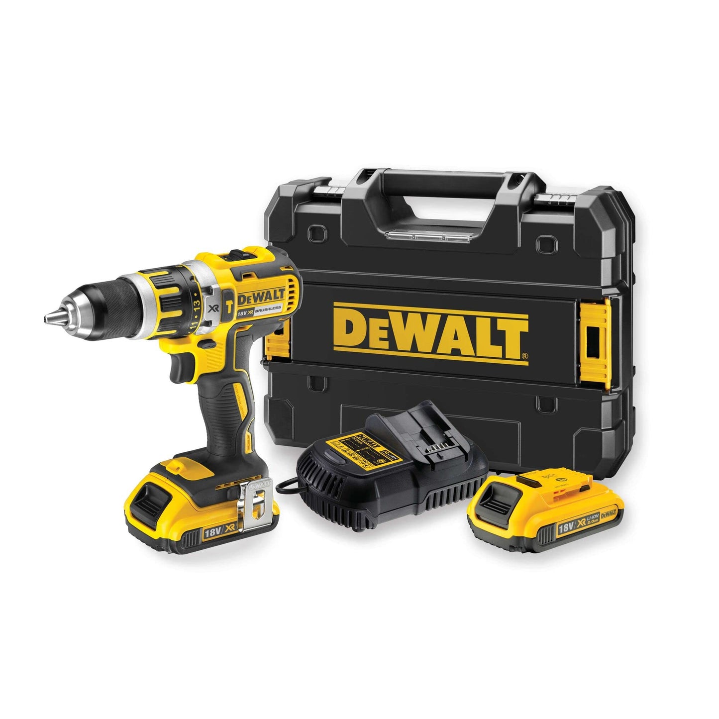 DEWALT DCD795D2-QW Trapano Avvitatore a Percussione, 2.0 Ah, Motore Brushless, con Doppia Batteria in Valigetta, 18 V, Giallo, 2 Velocità