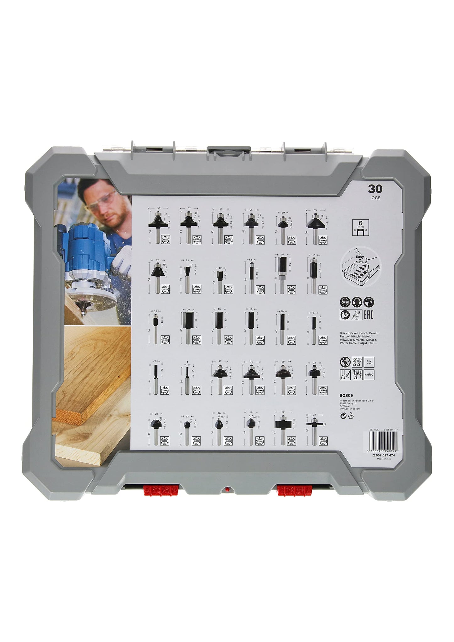 Bosch Professional 2607017474 30tlg. Set di frese (per legno, per frese verticali con stelo da 6 mm)