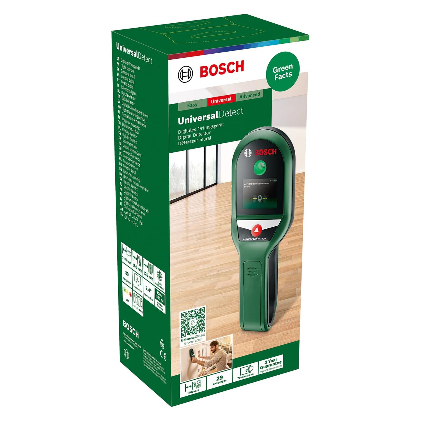 Bosch rilevatore UniversalDetect (display con guida passo-passo per un facile utilizzo, rilevatore cavi e sottostrutture in legno, in cartone)