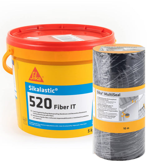 Kit terrazzo membrana liquida - Sikalastic 520 Fiber IT, Bianco - Membrana liquida impermeabilizzante - 5 kg + Sika Multiseal, Grigio-Verde - Nastro sigillante bituminoso tagliabile 300mm X 10m