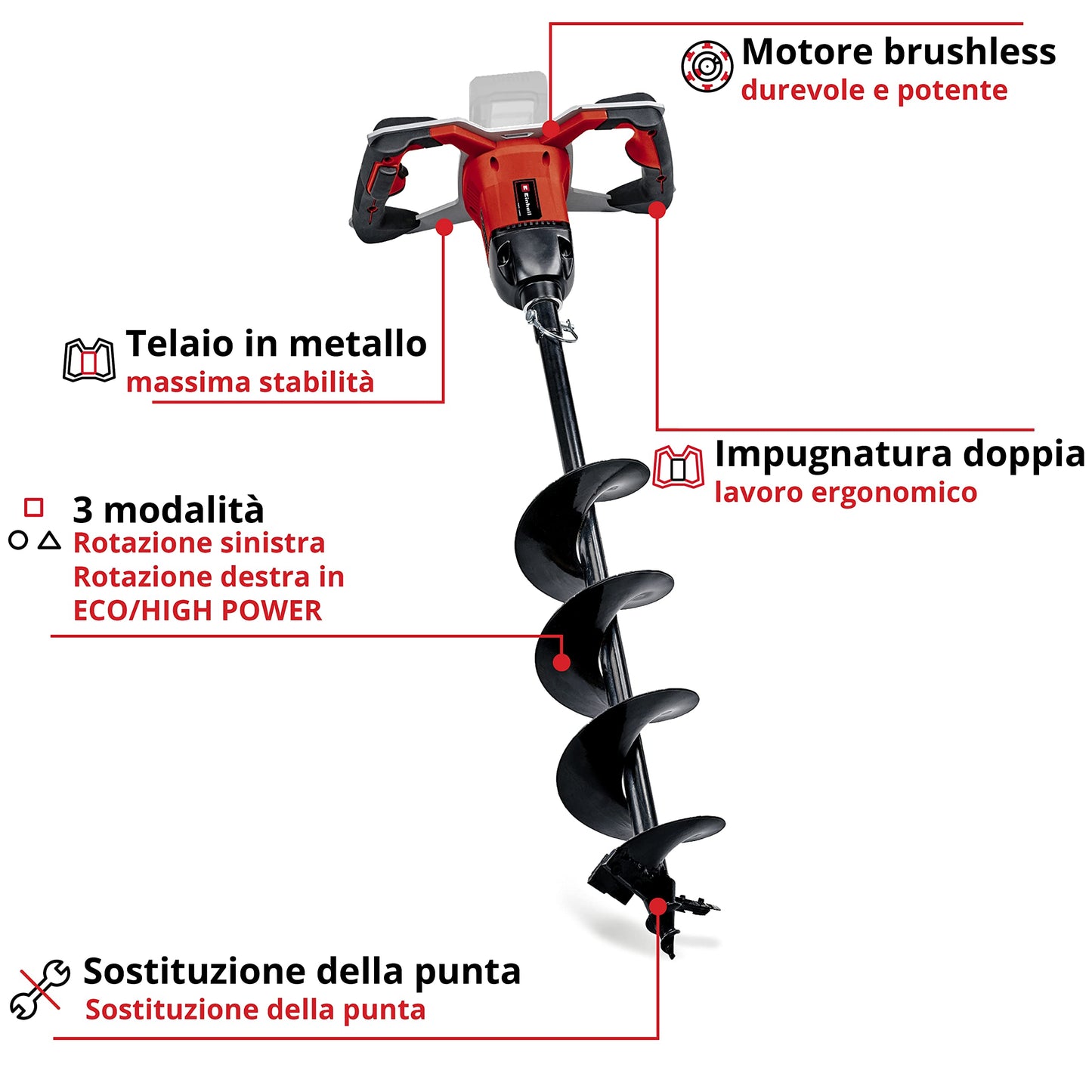 Einhell Trivella a batteria GP-EA 18/150 Li BL- Solo Power X-Change (ioni di litio, 18 V, motore senza spazzole, incl. punta per trivella Ø 150 mm, fornitura senza batteria e senza caricabatteria)