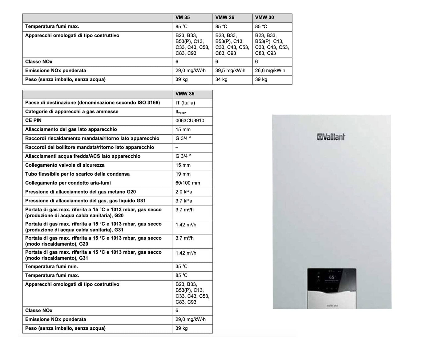 Caldaia a condensazione Vaillant ecoTEC plus VMW 35 CS 1-5 cfl WIFI 35 kW ERP