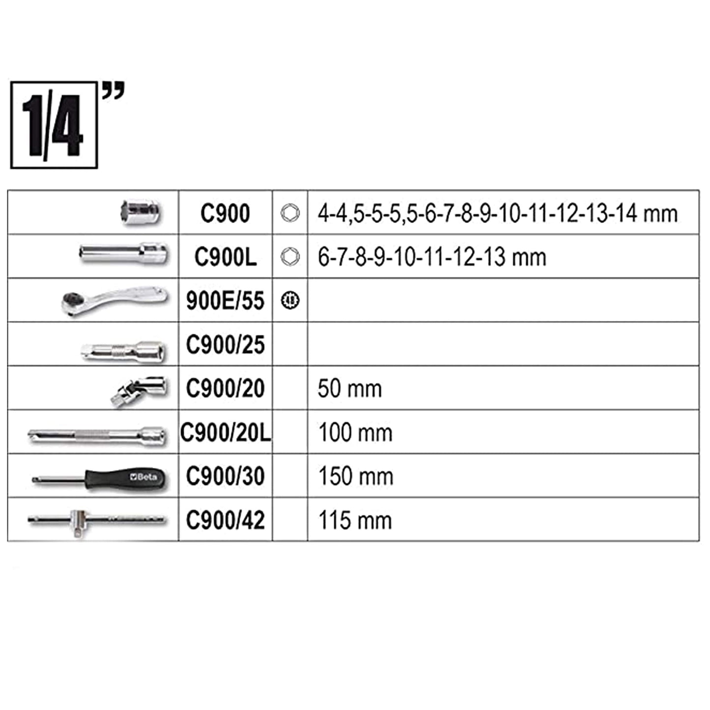 BETA 903E/C98 - Assortimento di 45 Chiavi a Bussola esagonali, 35 Inserti per avvitatori, 4 Chiavi Maschio esagonali piegate e 14 Accessori, in Cassetta di plastica