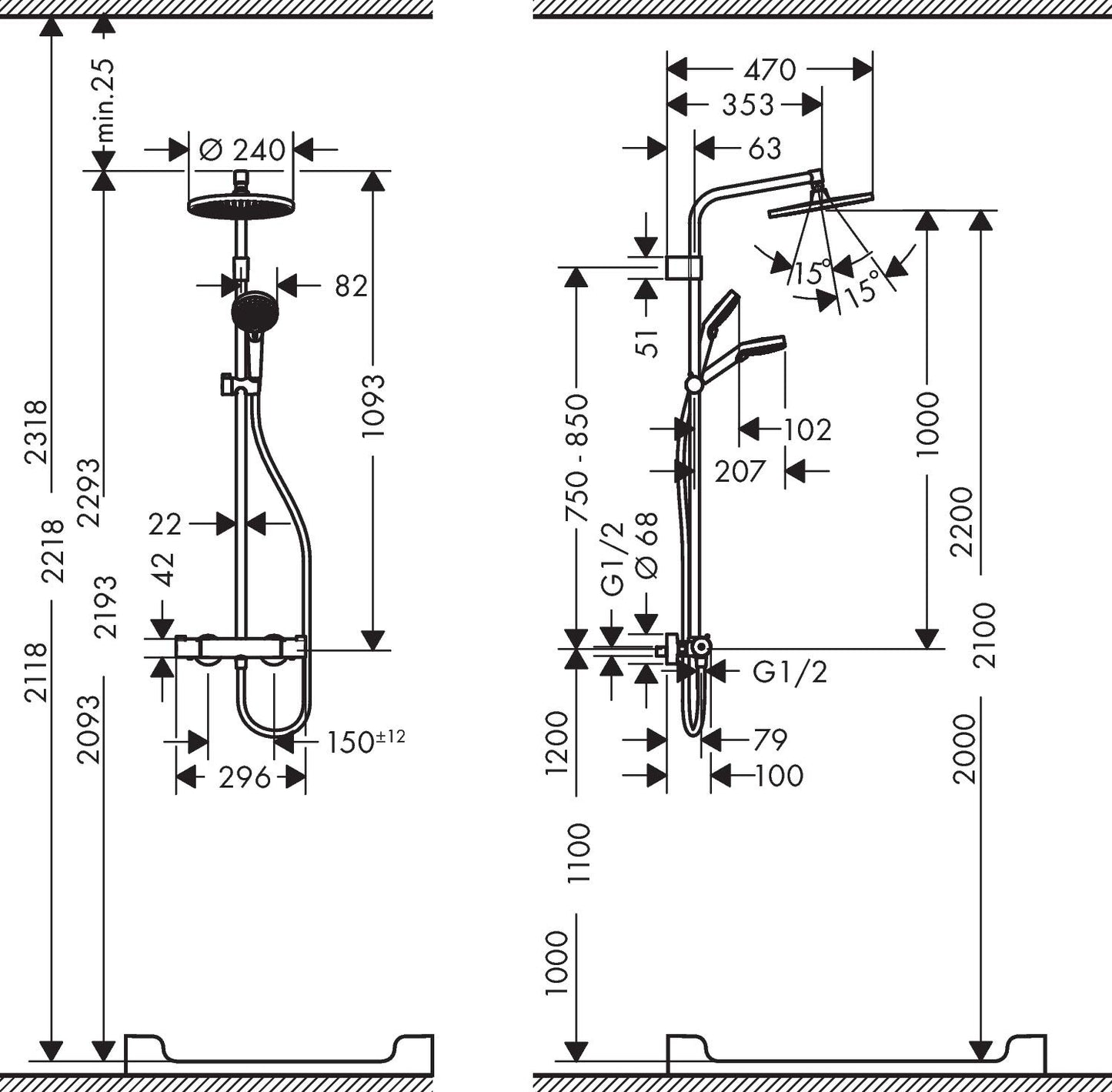 hansgrohe Crometta S Colonna doccia 240 Varia con termostatico, cromo, 26781000