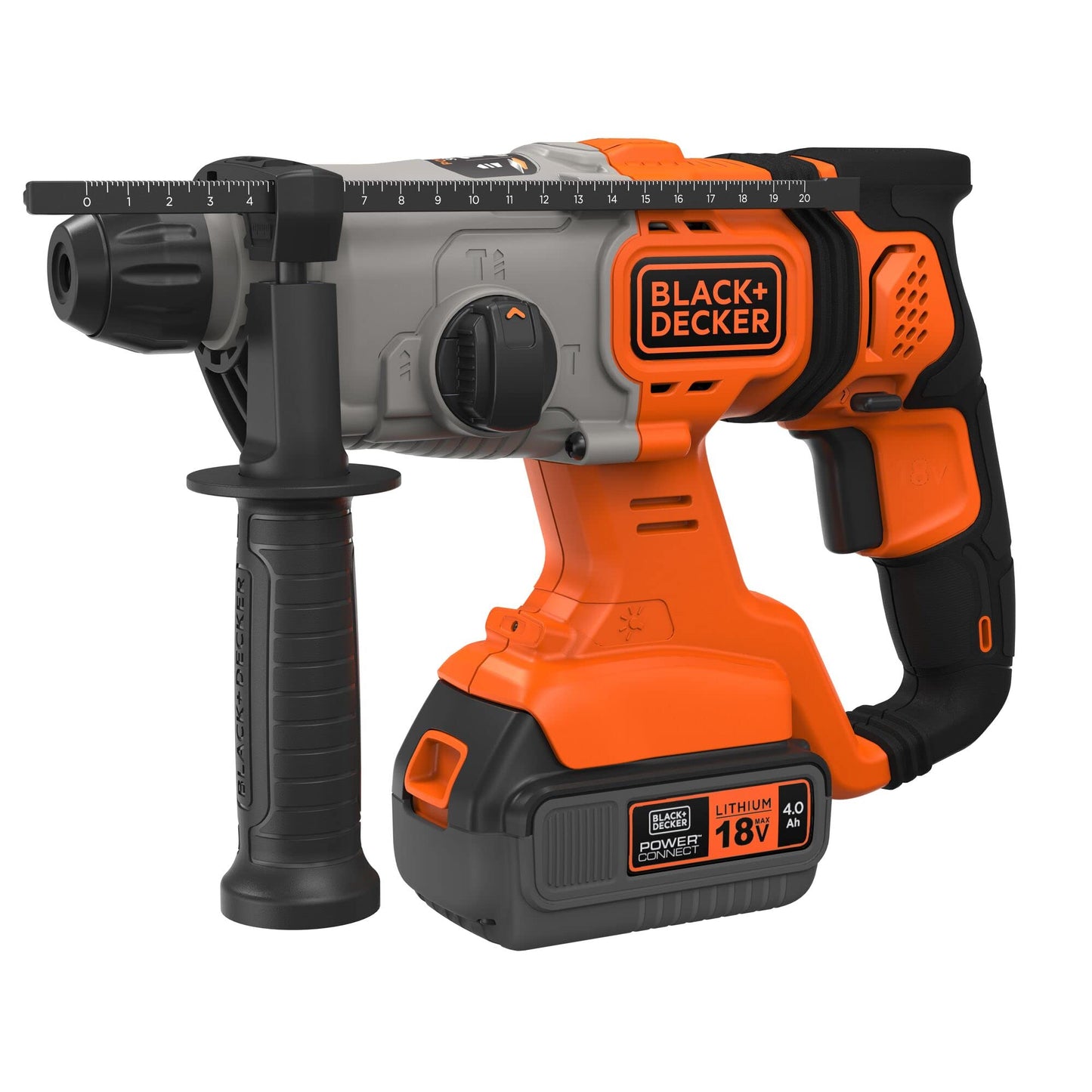 BLACK+DECKER TASSELLATORE A BATTERIA 18V SDS - 1 batteria 18V 4,0Ah - Mandrino a cremagliera x punte standard - Caricabatterie rapido - 1 punta SDS+ 6mm muro - Valigetta BCD900M1K-QW