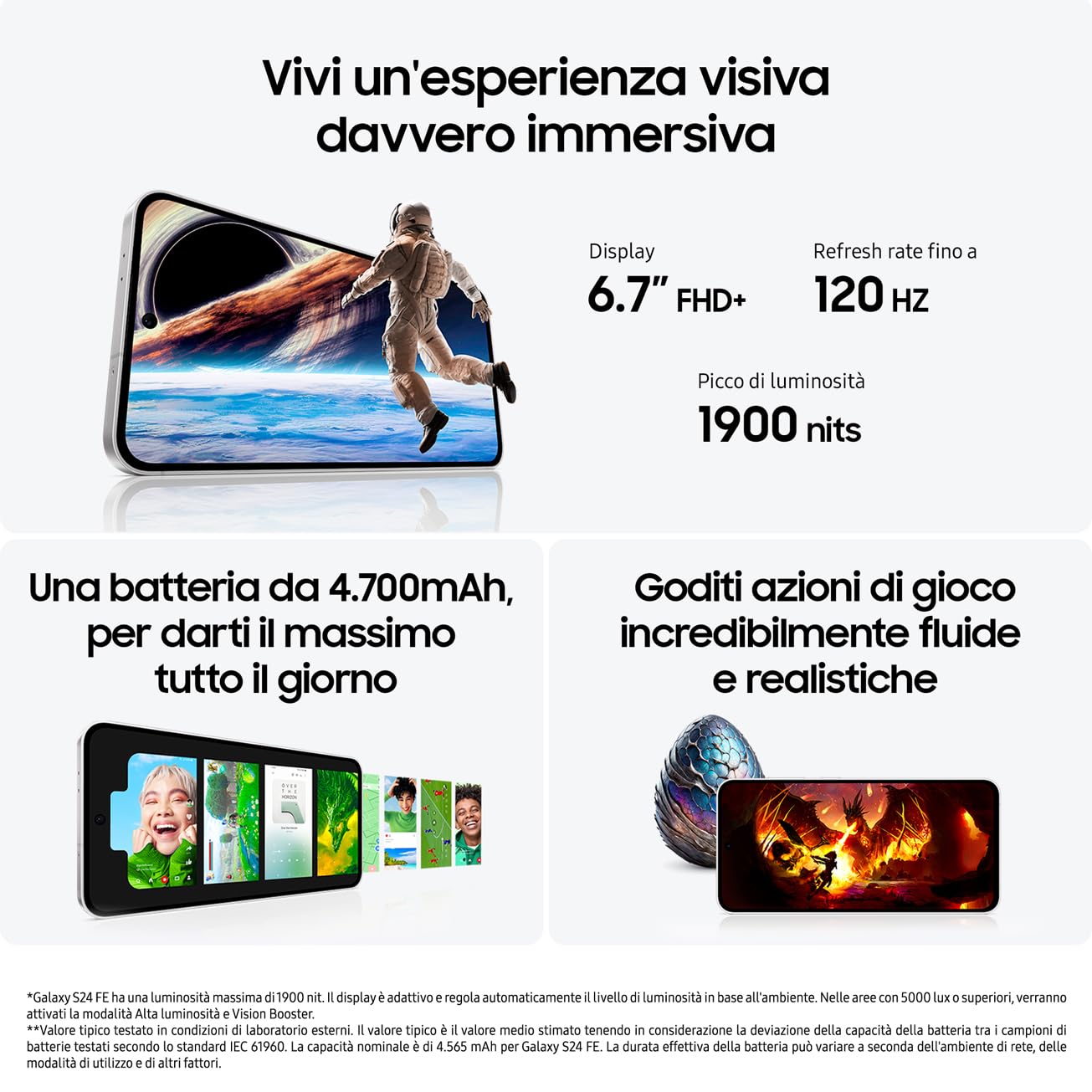 Samsung Galaxy S24 FE Smartphone AI, Caricatore Incluso, Display Dynamic AMOLED 2X 6.7'', Dual SIM, Fotocamera 50MP, 8GB RAM, 128GB, Batteria a lunga durata, IP68, Blue [Versione Italiana]