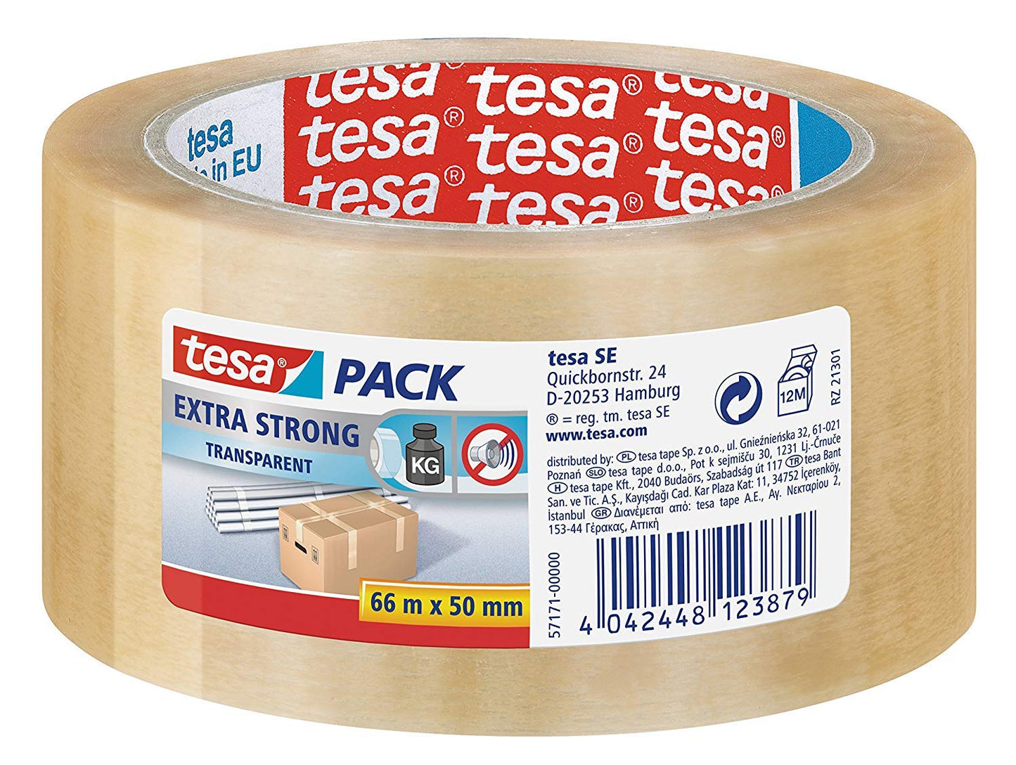 Tesa - 6 x Rulli di nastro per imballaggi in PVC, extra resistente, 50 mm x 66 m, colore: Trasparente