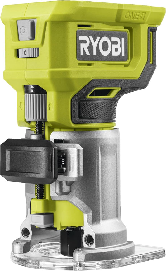 Ryobi RTR18-0, Rifilatore a Batteria 18V One+, Fresatrice per Legno con Luce LED e Accessori Inclusi, 20,000-30,000 giri/min, Regolazione della Profondità di Lavoro, Batteria non Inclusa