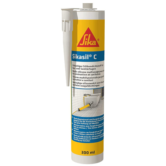 Sika - Sikasil C, Trasparente - Sigillante siliconico multiuso per applicazioni in bagni e cucine - Resistente a raggi UV, funghi e muffa - 300ml