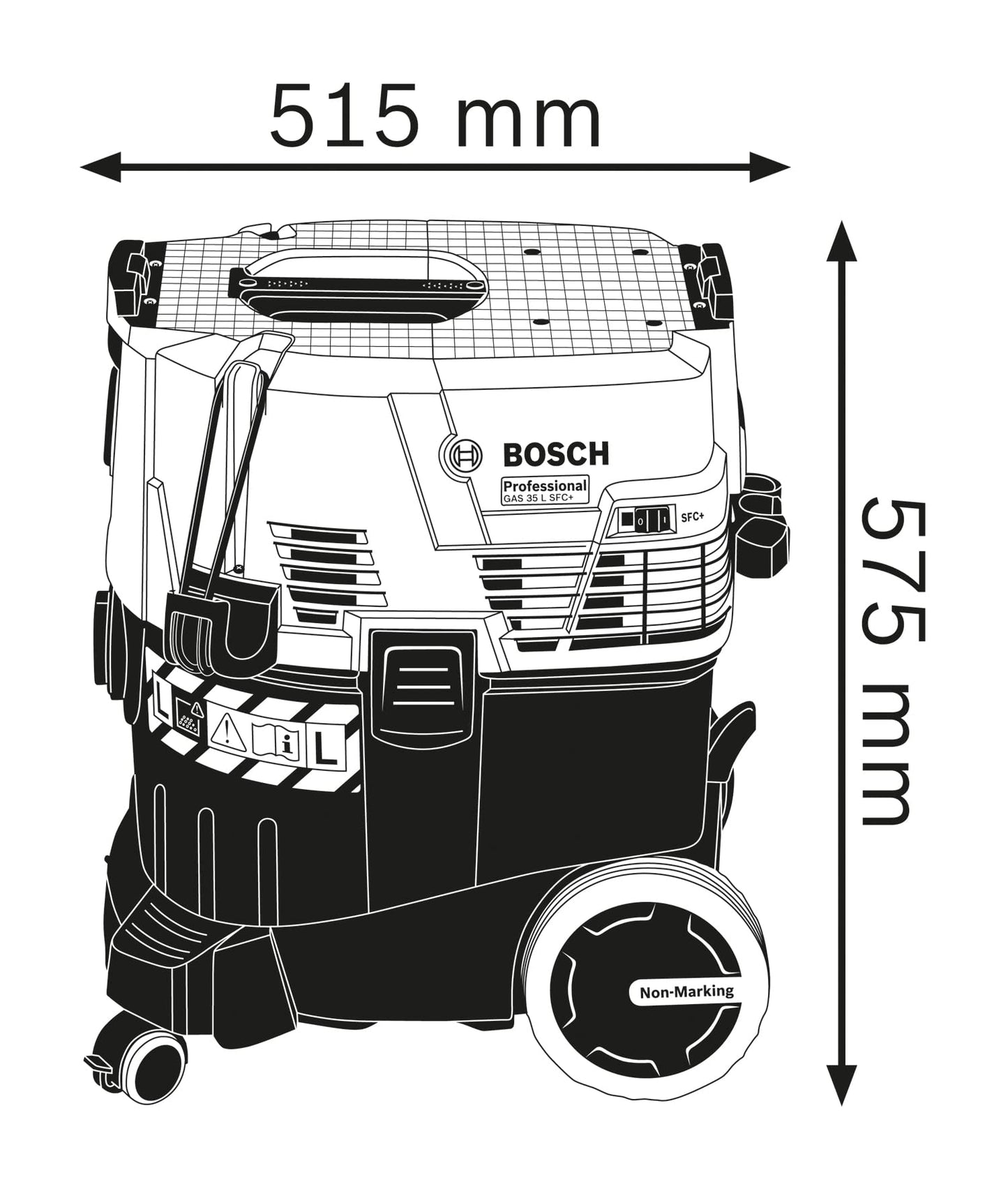 Bosch Professional Asp. a umido/a secco GAS 35 L SFC+ (incl. tubo fless. 3m, mod. filtro, tubo aspir. 3x0,35m, set bocch. pavim., raccordo, bocch. a lancia, 1 filtro in cell. piegh. piatto, sacch.)