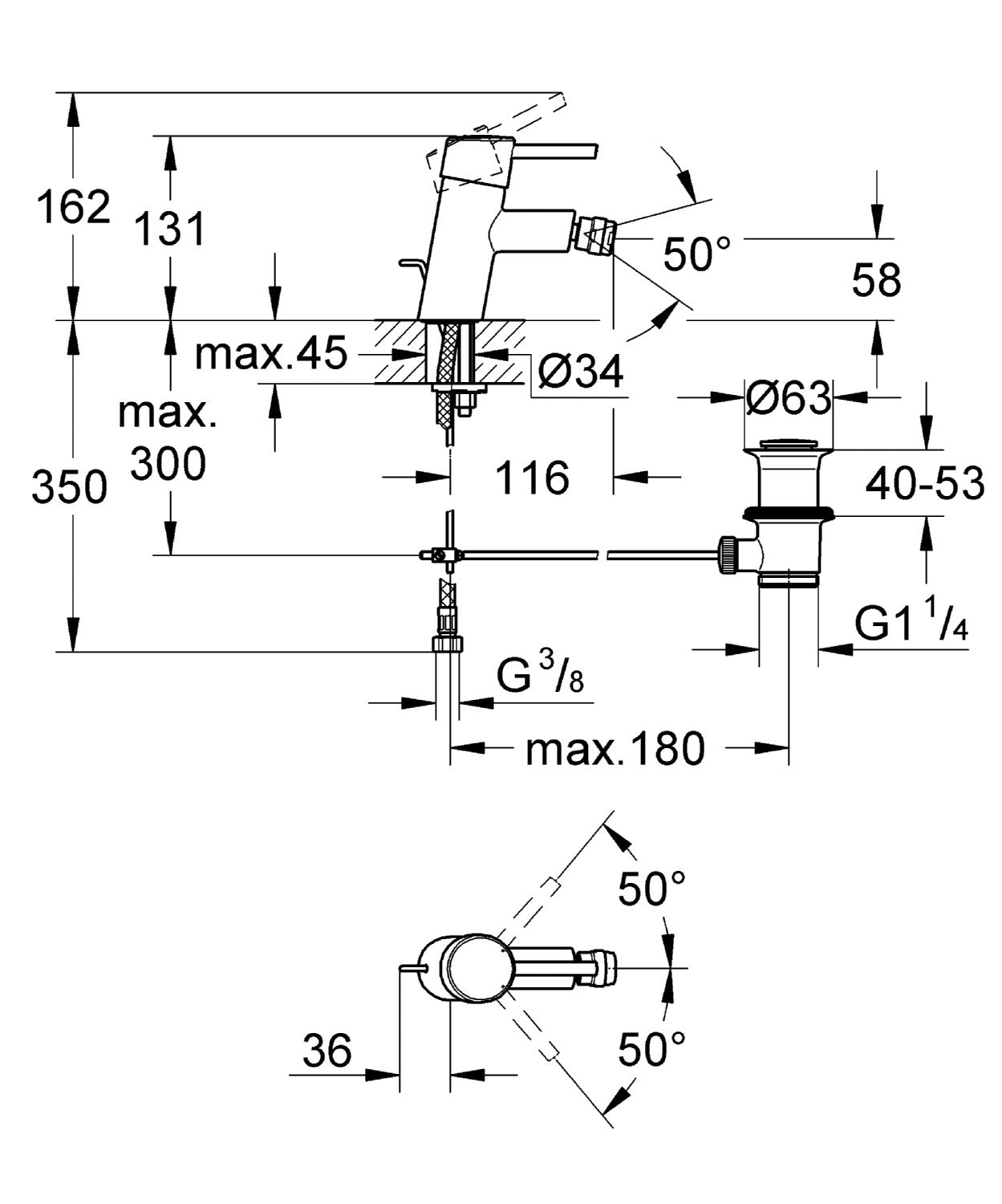 GROHE Miscelatore Monocomando Bidet, Cromo 32208001