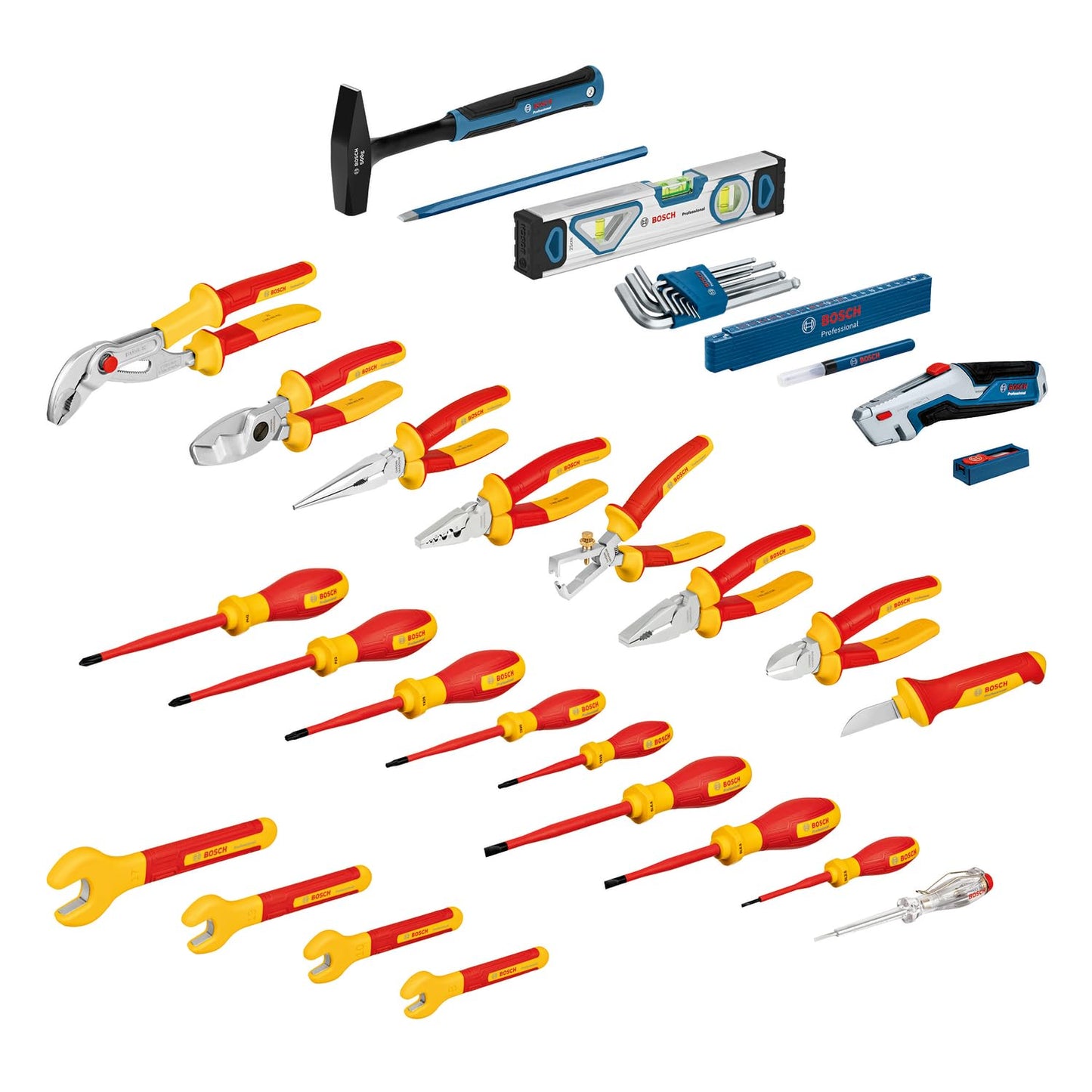 Bosch Professional Set di utensili manuali misti, 37 pezzi (incl. 21 utensili manuali VDE e 16 utensili manuali aggiuntivi, pratici ed ergonomici, in L-BOXX)