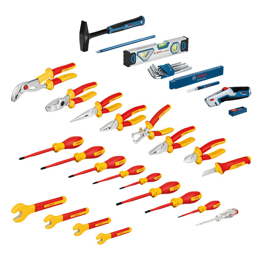 Bosch Professional Set di utensili manuali misti, 37 pezzi (incl. 21 utensili manuali VDE e 16 utensili manuali aggiuntivi, pratici ed ergonomici, in L-BOXX)